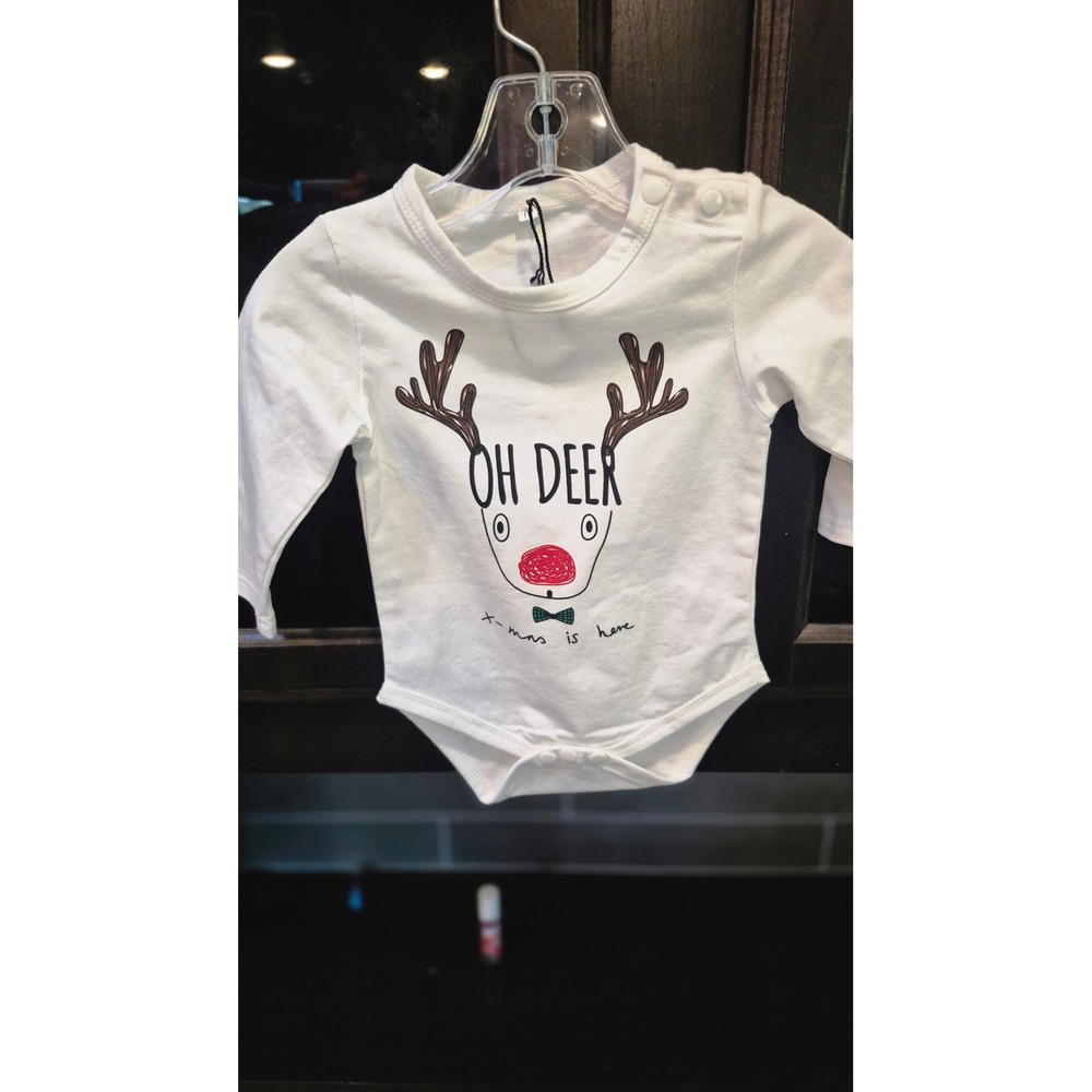 NWOT Baby Christmas Bodysuit 3-6M Oh Deer Xmas Is Here Reindeer Long Sleeve